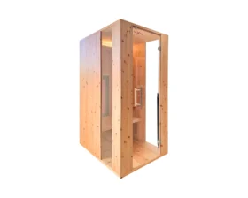 Infrarotkabine Aura 1 F für 1 Person aus 30 mm Zirbenholz – 1500 W Tiefenwärme, Fronteinstieg