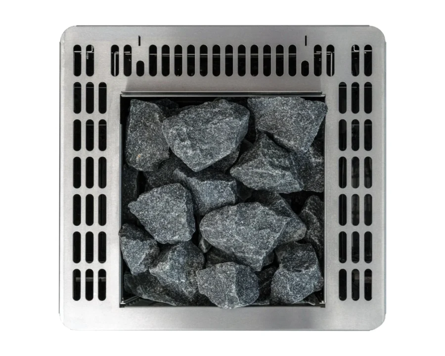 Finnischer Saunaofen EOS FinnRock 7,5–12 kW – Design-Standofen aus Edelstahl mit offenem 40-kg-Steinkorb, Bild 5