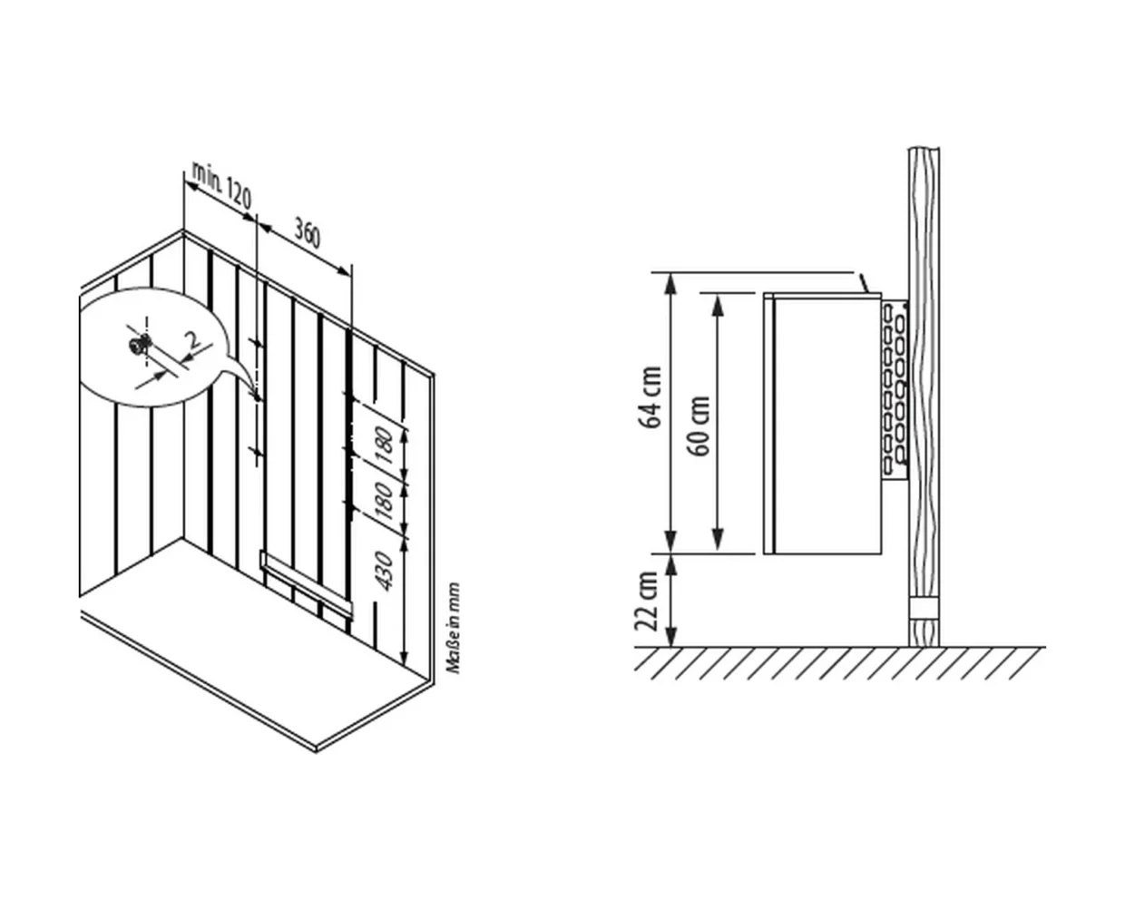 Finnischer Saunaofen EOS Moment W 6–9 kW – schwarz beschichteter Wandofen mit Edelstahl-Steinkorb, Bild 5
