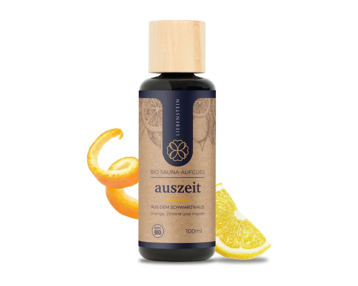 Bio Saunaaufguss Auszeit von Liebenstein – Zitrone, Orange und Ingwer, 100 ml