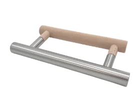 Türgriff-Set aus Edelstahl und Holz für Sauna-Glastüren – für 6–10 mm Glas, Lochabstand 200 mm
