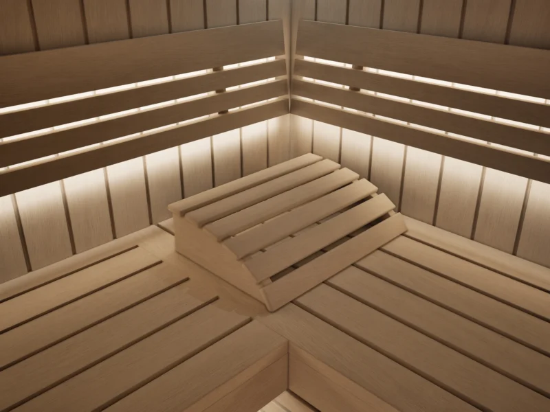 Liegen und Rückenlehnen mit indirektem LED-Licht in der Sauna Athen Glastür Profilholz Linde