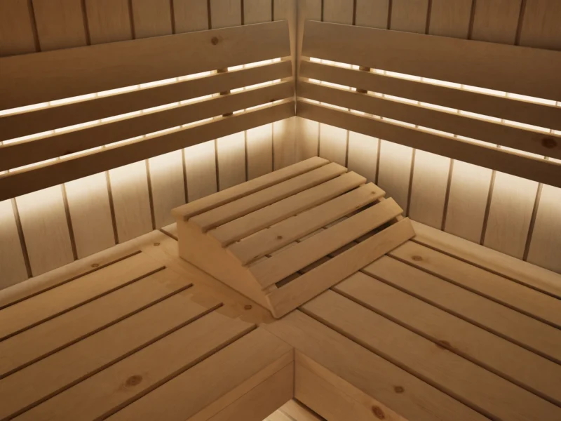 Liegen und Rückenlehnen mit indirektem LED-Licht in der Sauna Athen Glastür Profilholz Zirbe