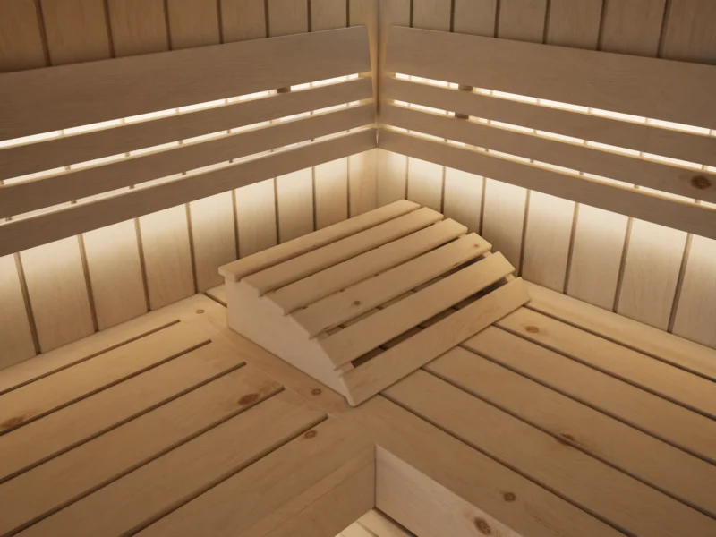 Liegen und Rückenlehnen mit indirektem LED-Licht in der Sauna Athen 2x Glas bodentief Profilholz Zirbe