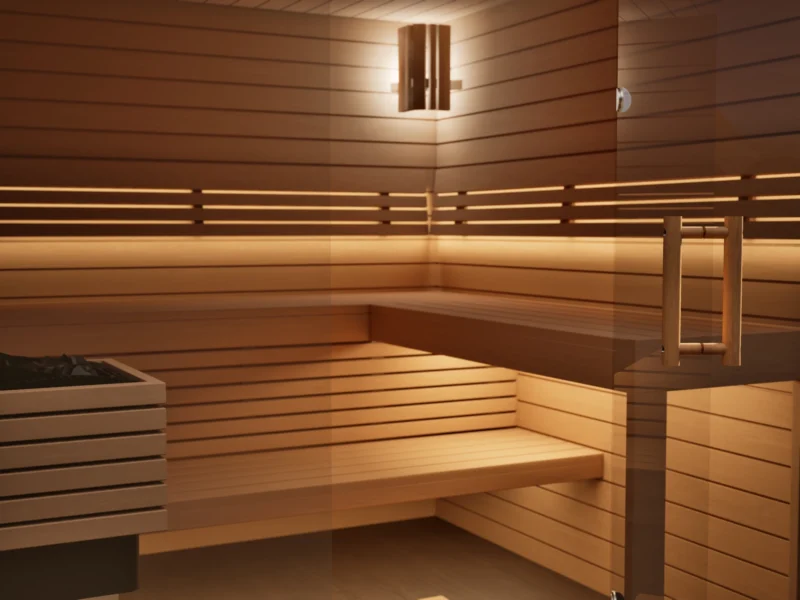 Sauna Kristall Profilholz Erle, Glastür mit Band und Holzgriff