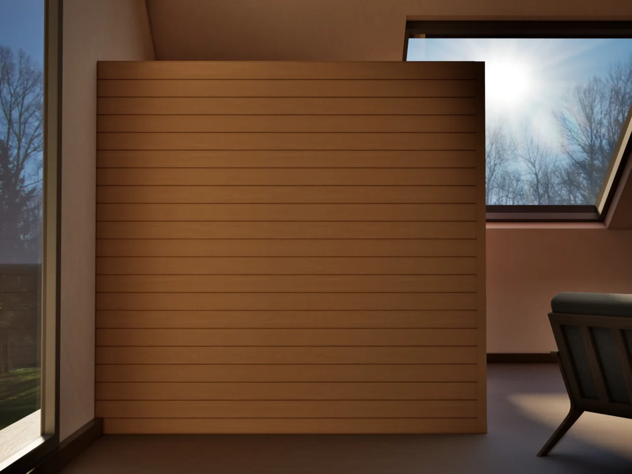Sauna Kristall Profilholz Erle von der Seite im Wohnraum