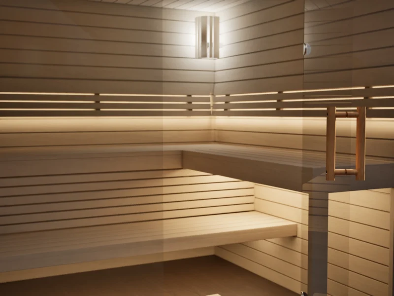 Sauna Kristall Profilholz Linde, Glastür mit Band und Holzgriff, Kabine ohne Saunaofen