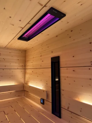Sauna Athen Aura – 5-Eck-Sauna mit Ganzglasfront