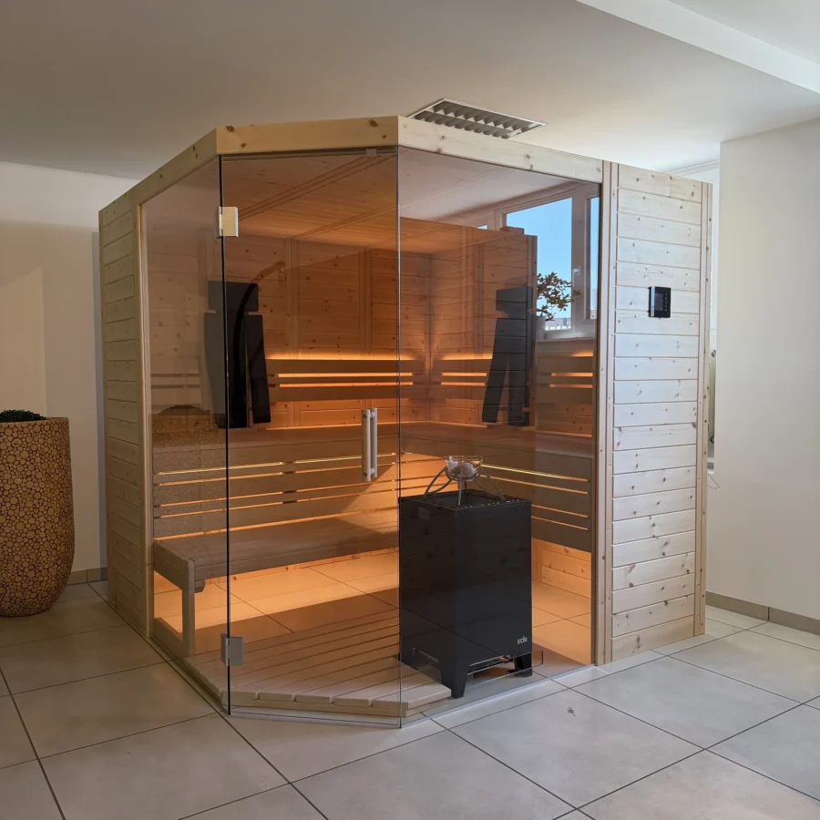 Sauna Athen in Massivholz – 5-Eck-Kabine