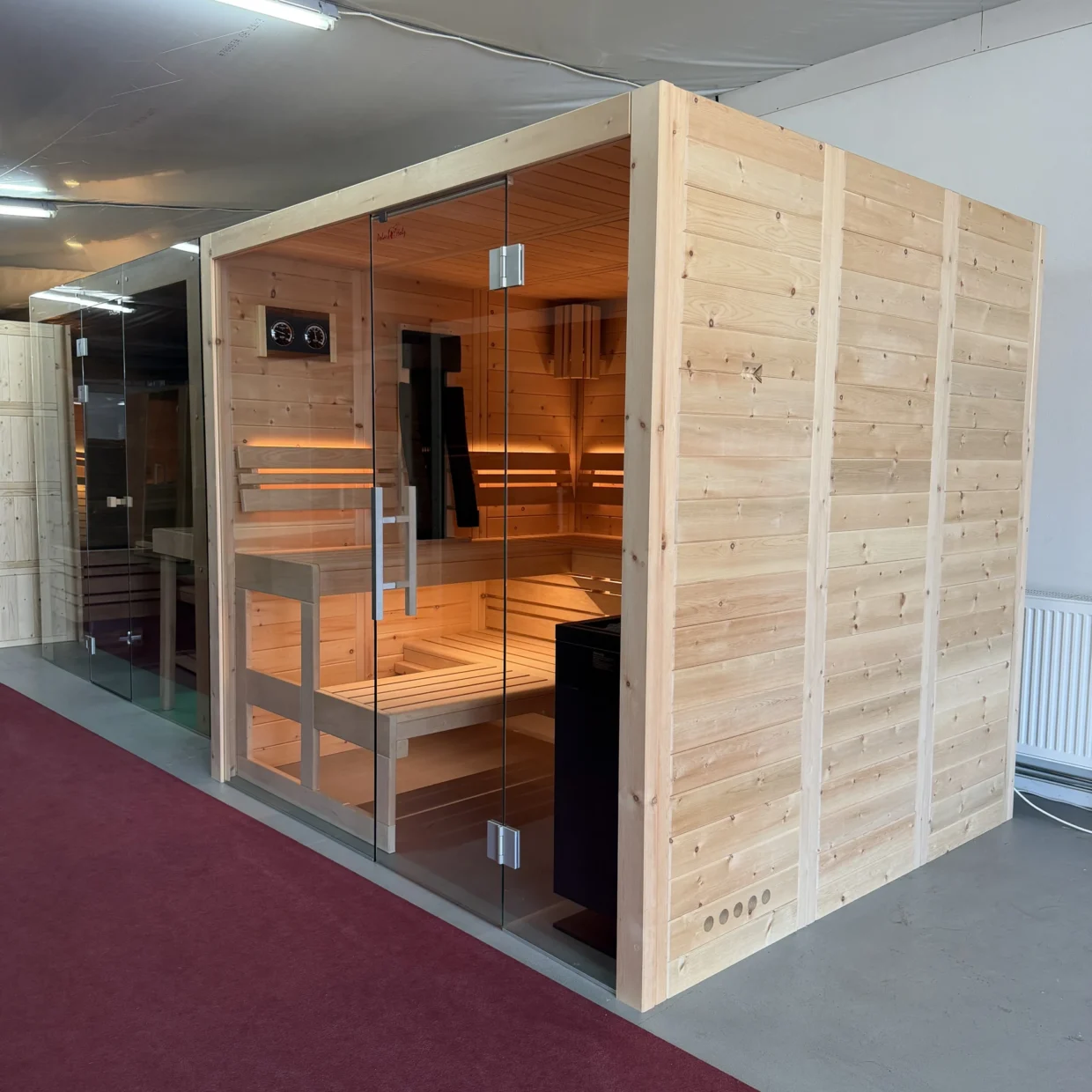 Sauna Kristall in Massivholz – Glasfront