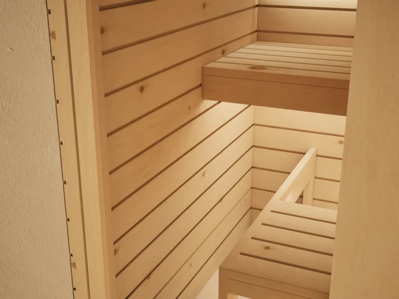 Blick in die Sauna Amara Profilholz Zirbe mit Liegen, Kabine ohne Saunaofen